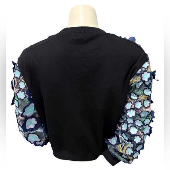 3D Floral Appliqué Sweatshirt Blue Purple Mesh Embroidered Pullover Top XS/S - Picture 3 of 9